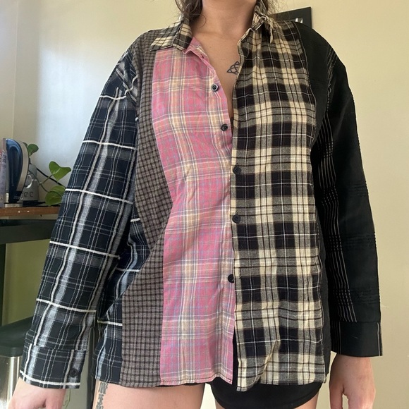 Tops - Multicolor Patchwork Plaid Shirt